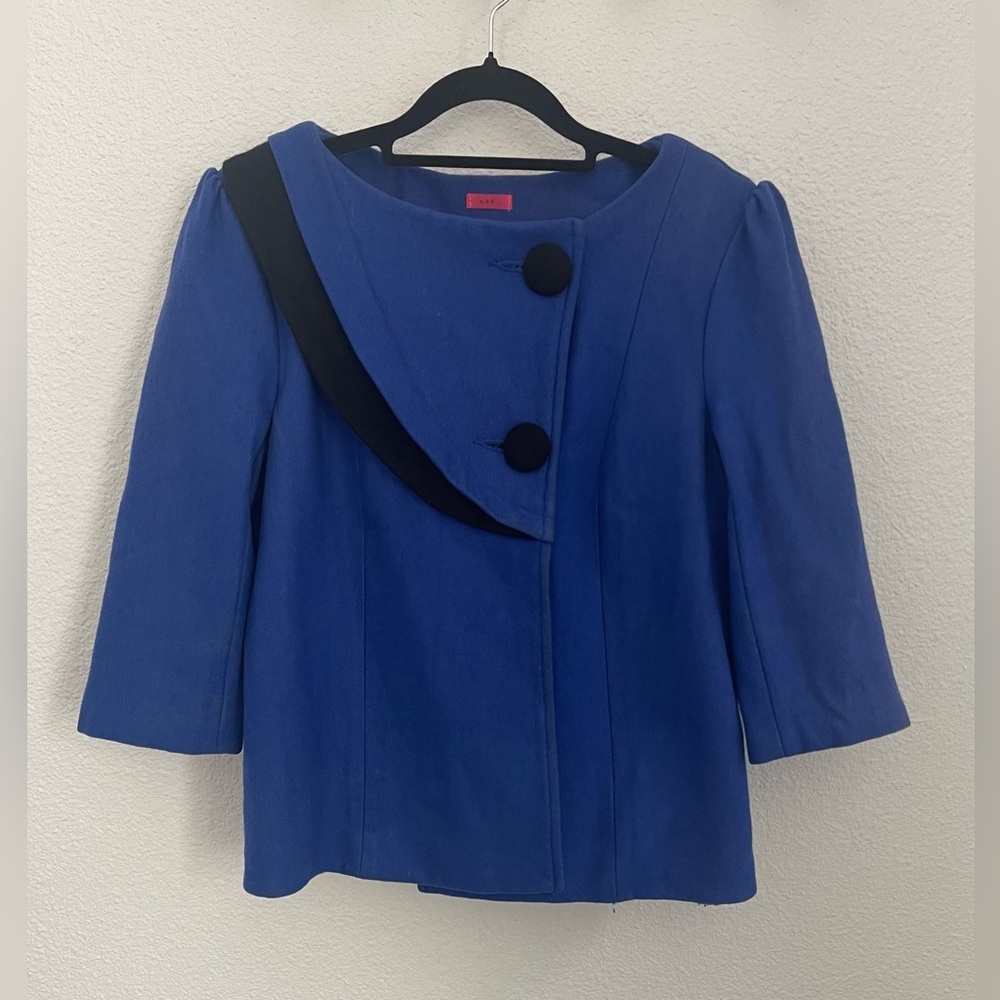 Lux Blue Pea Coat Asymmetrical Design Tailored Fit - Picture 1 of 16